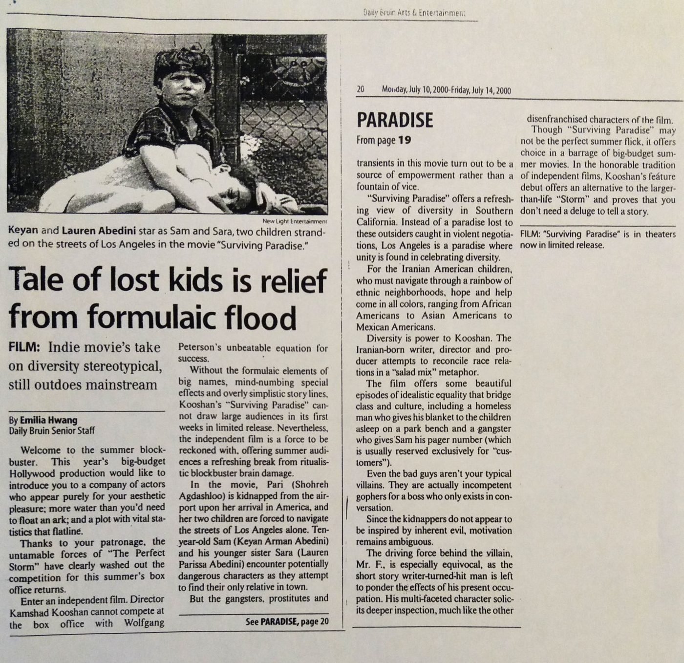 Daily Bruin, July 2000 — Tale of lost kids is relief from formulaic flood