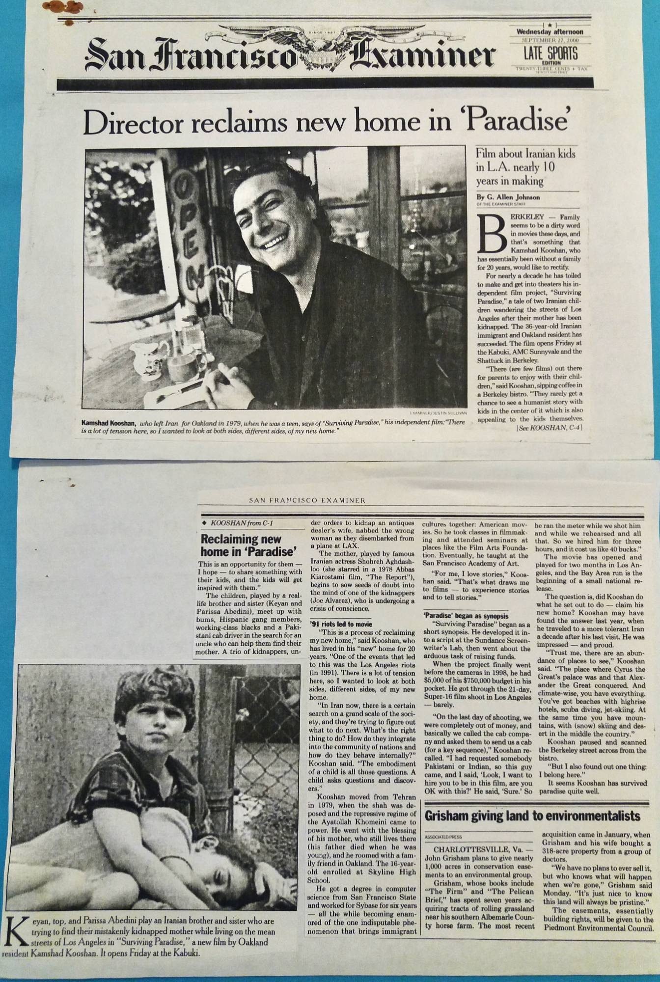 San Francisco Examiner, September 2000 — Director reclaims new home in Paradise